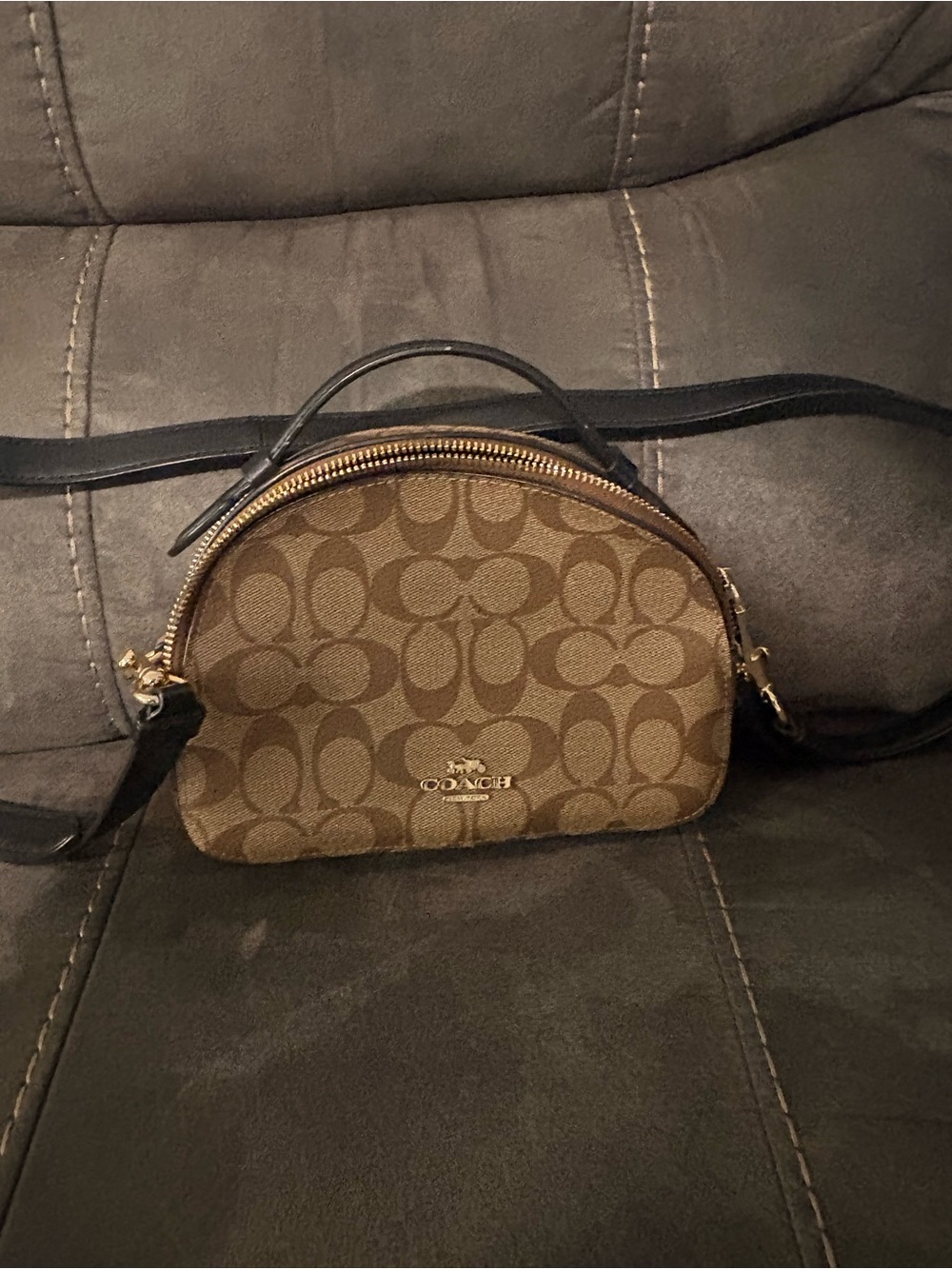 Coach Brown Signature Dome Crossbody with Black Strap